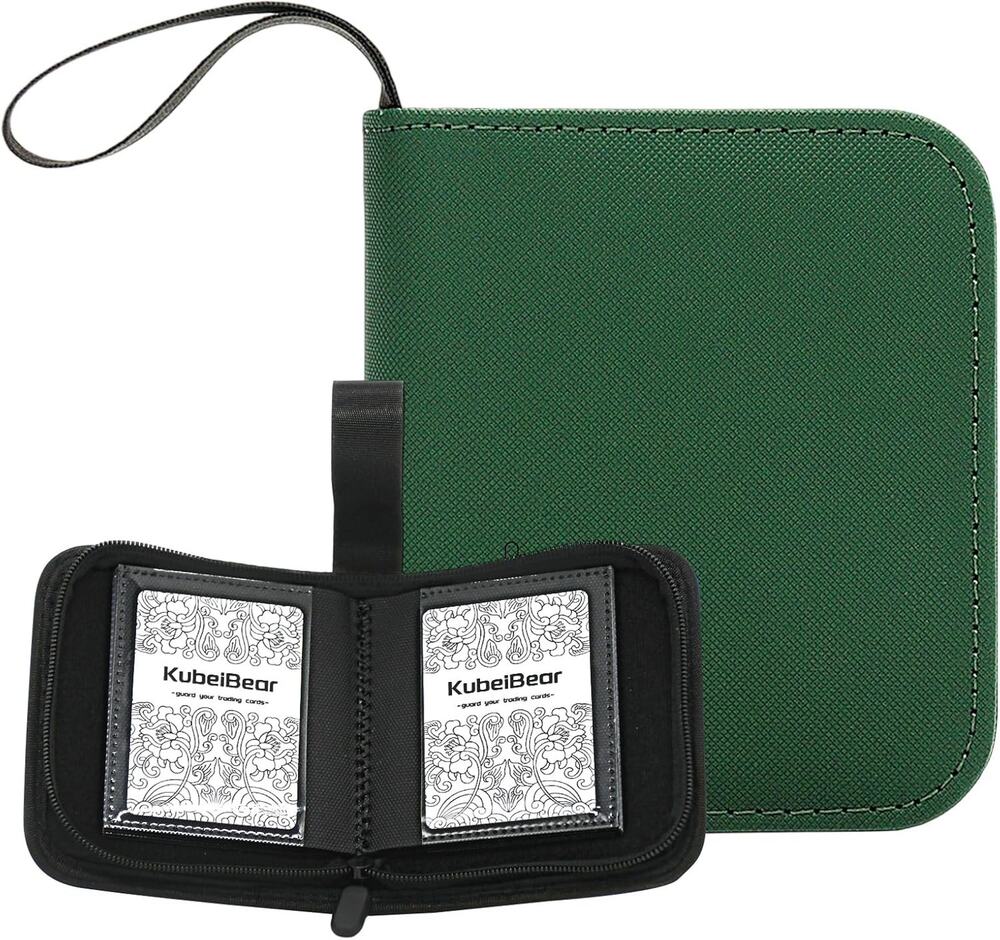 Card Binder – 40 Capacity, Green Side Load Zip Trading Card Holder - 5.2" x 4.2"